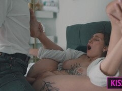 Tattoo girls, sharing bed, homemade sex