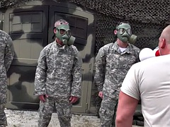 Athletic military and tattooed jocks enjoy an orgy in the locker room