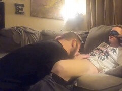 Straight tough guy receives oral pleasure from a hung stud while blindfolded - JohnnyTrigger