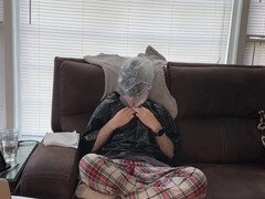 Enjoying some fun with a swim cap and my tight top in a breath control session