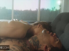 69, 오랄섹스, 흑갈색 머리, 지배, 얼굴에, 대단히, 랑제리, 타는