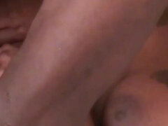 Ebony girl loves a warm load on her natural tits from his BBC