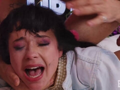 Beca barbieu2019s pigtails juggle as Nade Nasty stuffs her!