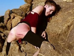 Fucked and besides caned hard in the desert, then fed hot cum