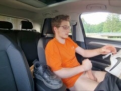 Fun in the car with footwear and my member