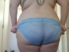 Fat ass, blue lace panties, sex toys