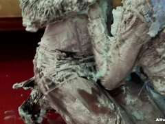 Fetissi, Paljas, Öljytty, Sukkahousut, Satiini, Pehmo, Märkä