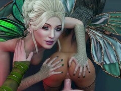 Hot threesome kink action with pussy rubbing, missionary, and intense visual novel vibes