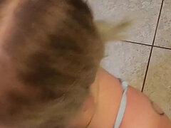 New Apartment Fun: Glasses-wearing MILF's Cock Sucking and Cumshot