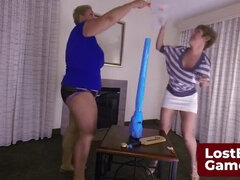 Dee Williams & Aften Opal Spank Celestina in Hot Lesbian Strip Game - MILF Loses Bet