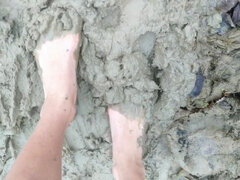Stepping in Mud Barefoot - Dirty Feet and Jerk off and Stepping on Own Cum at the End