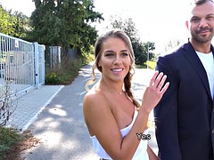 HUNT4K. Man cant resist jerking off with his slim girlfriend getting drilled