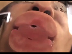 Japanese girl spits and licks and sniffs the smell of her saliva