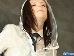 Classy Euro babe gets splattered with messy bukkake in a stylish solo performance