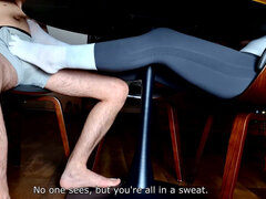 Sockjob Under the Table with Huge Cum in Panties