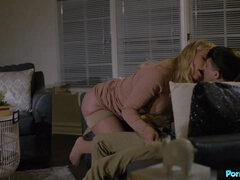 Stepson Ricky Spanish Gets Blowjob On Sofa From Curvy Mom Rachael Cavalli