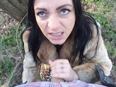 Hot cheating fetish babe in ugg boots gives blowjob outdoors in a fur coat