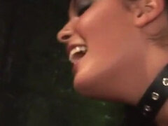 Mistress makes slave's cock enjoy with tongue strokes