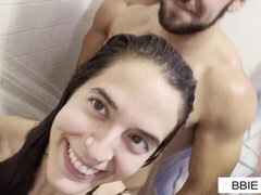 Sweetheart Abbie Maley invited her boyfriend for a double blowjob