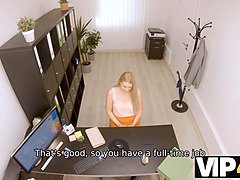 Hungarian blonde bombshell gets naughty with the money lender in the office
