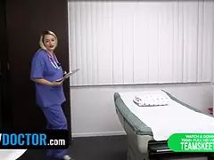 Naughty latin Apryl Rein makes a deal with her doc for faux virginity certificate - weirdo doctor
