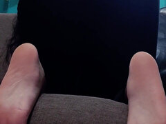 Housewife with Bare Feet and Tight Yoga Pants Is Waiting for You to Fulfill Your Desires