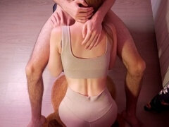 Thirsty babe passionately sucks and takes a cumshot on her perky tits