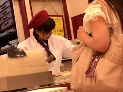 Winsome Japanese hussy in public place