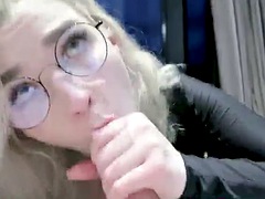Amazing blonde gives blowjob in latex POV