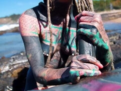 Enthousiasteling, Grote lul, Pijpbeurt, Brits, Buiten, Doordringend, Gezichtspunt, Tatoeage