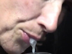 Nympho Nora and Lina Mila Collecting the Cum for Their Yummy Beverage