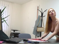 Ginger angel gets pussy banged on the office desk