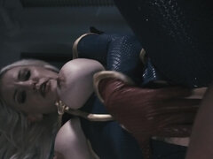 Busty blonde is fucking with another guy in this cosplay party