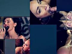 Tussi, Grosser schwanz, Blasen, Braunhaarige, Handjob, Interrassisch, Ablutschen, Titten