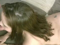 Chubby teenager Kristine Adams deepthroats a throbbing cock