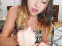 Callie Jacobs is sucking cock and licking balls in POV