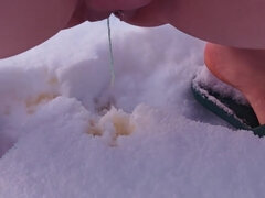 Femdom. Two Busty Women Piss Naked In The Snow, Then Make A Naked Guy Eat And Lick The Yellow Snow