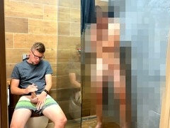 Koupelna, Přichyceni, Nohy, Orgasmus, Spandex