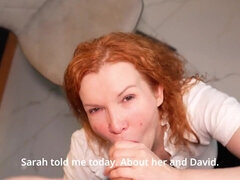 Indigo Sin, your shy stepmom, gives in to your desires and sucks your cock - Red head