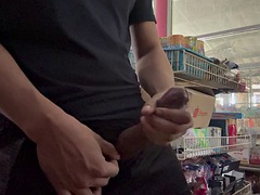 Jerk off in the store, cum in public