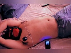 Mexican hunk tied to sofa, teased with electricity until he cums hands-free