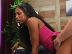 Ebony temptress pampers the white neighbor with interracial sex