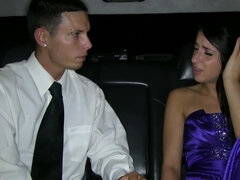 Innocent teen not shy to give limo driver amazing blowjob
