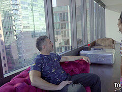 Green eyes, interracial blowjob, behind-the-scenes