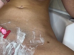 Shaving a Hairy Pussy with a Trimmer and a Razor with Shaving Foam!