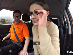 Driving MILF fucked in car by instructor doggy style