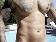 Amatør, Stor kukk, Sperm skott, Onani, Utendørs, Offentlig, Alene, Tattovering