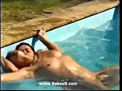 Vintage Lesbian Turns FMF Pool Threesome: Blowjob, Doggy  Licking Porn