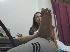 Foot slave worships my Chinese socks and enjoys some tasty cum