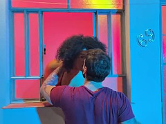 TS Latina sucked hot and played with the anus of the gifted male in front of her house